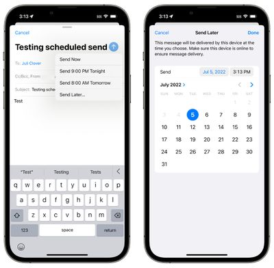 ios 16 schedule email