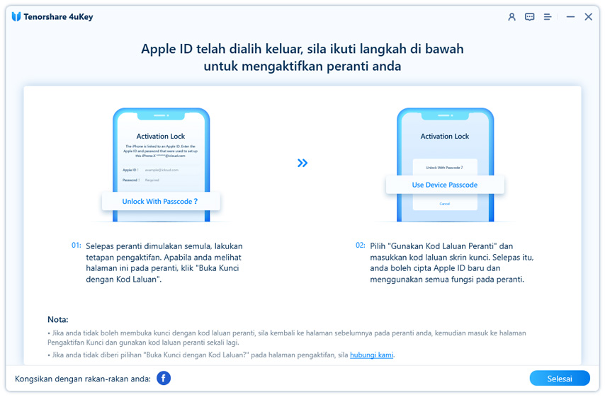 sediakan iphone selepas mengalih keluar id apple