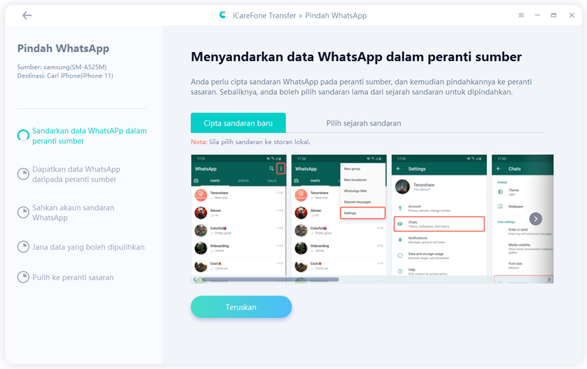 cipta sandaran di android