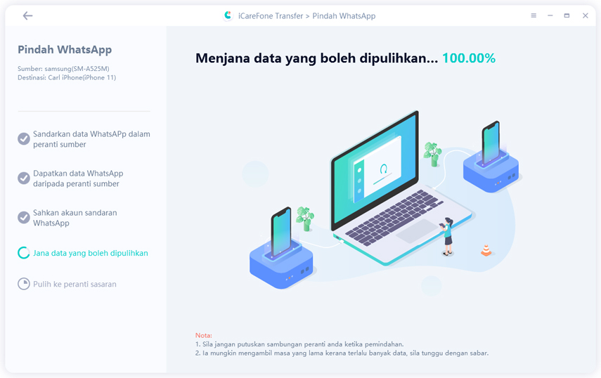 mendapatkan data whatsapp daripada peranti sumber