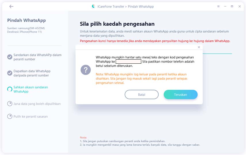 pasti untuk terus mengesahkan akaun whatsapp