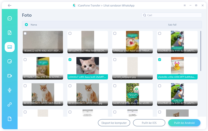 pilih foto icarefone untuk pemindahan whatsapp