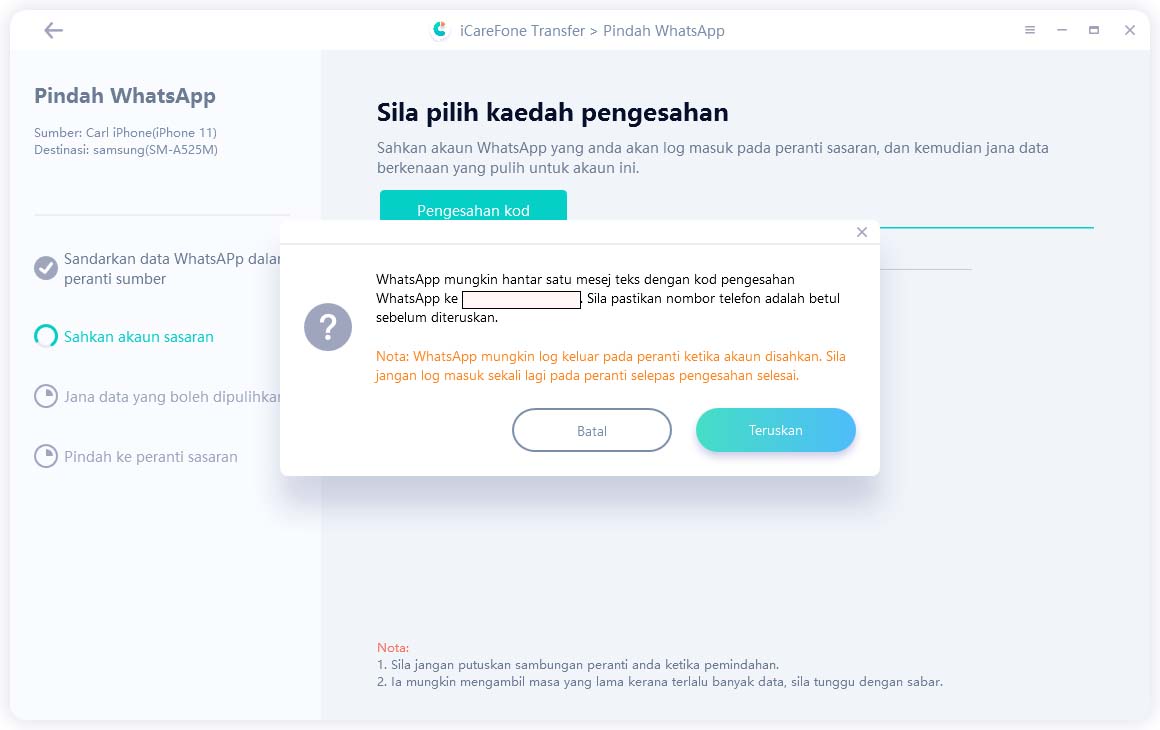 sahkan akaun whatsapp anda sekali lagi