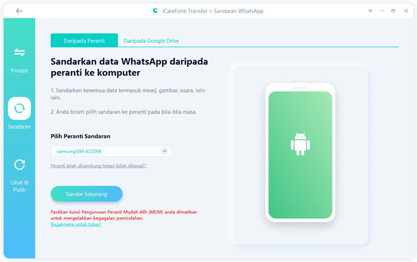 sandarkan data whatsapp di android sekarang