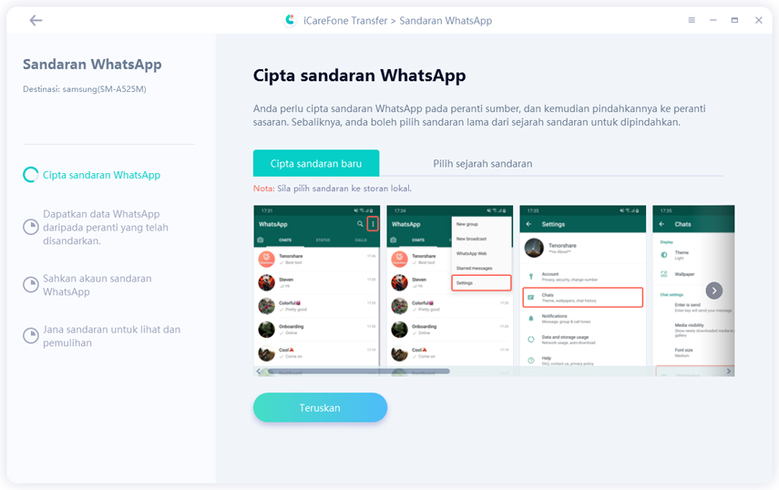 cipta fail sandaran whatsapp di android