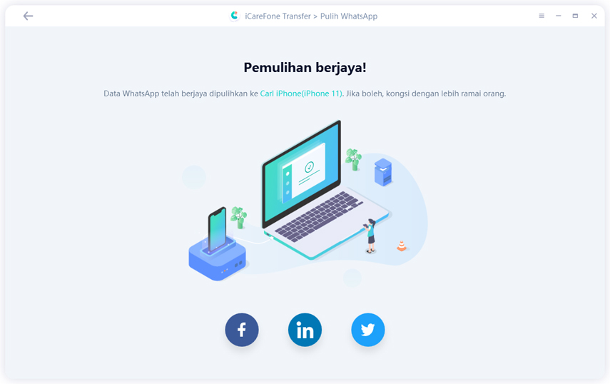 berjaya memulihkan data whatsapp ke peranti