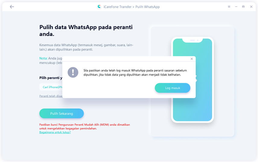 log masuk ke WhatsApp sebelum memulihkan - panduan