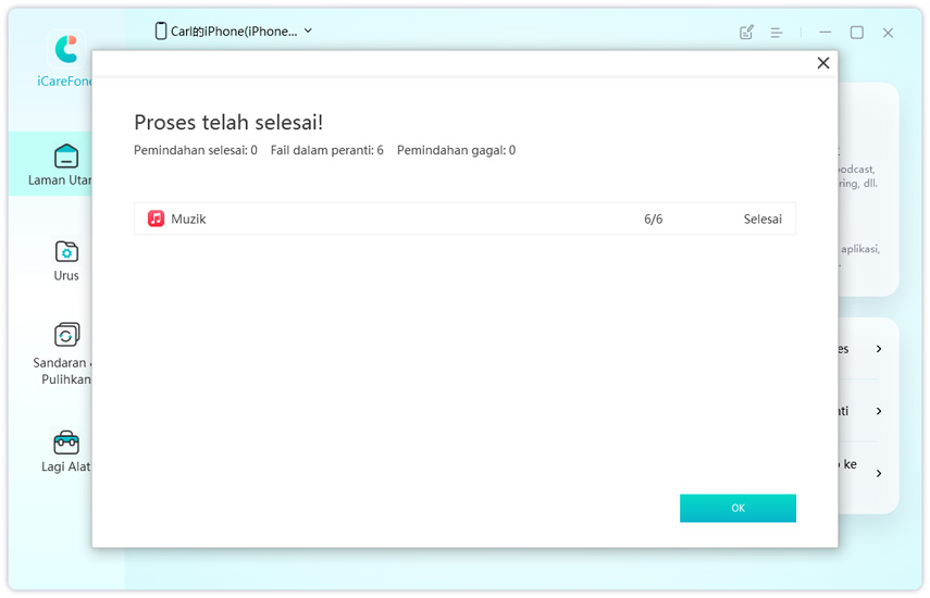 memindahkan pustaka itunes ke peranti - panduan icarefone